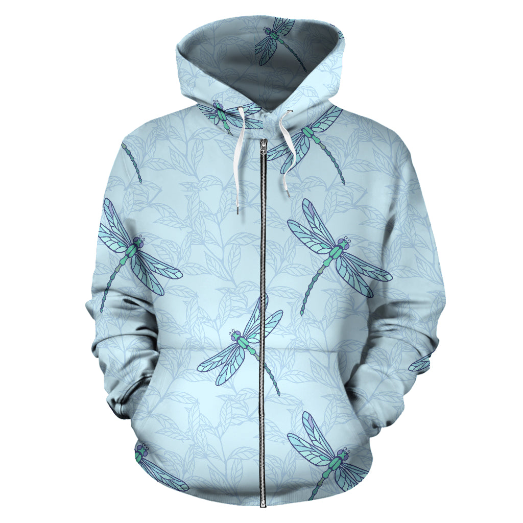 Dragonfly Pattern Blue Background Zip Up Hoodie