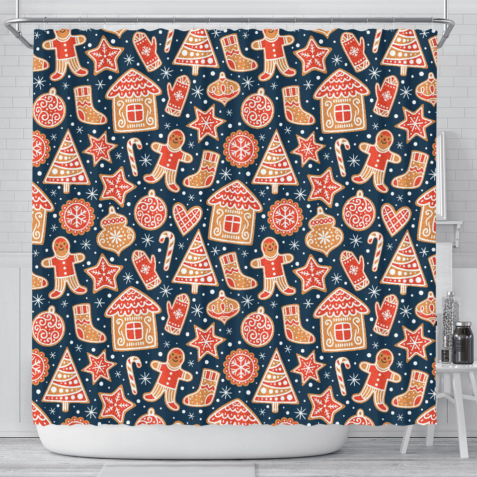 Christmas Gingerbread Cookie Pattern Shower Curtain Fulfilled In US