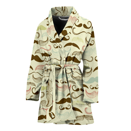 Mustache Beard Pattern Print Design 01 Women's Bathrobe