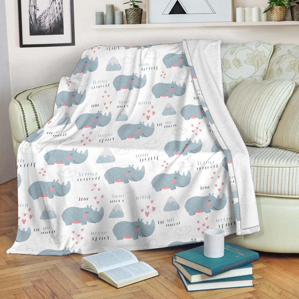 Cute Rhino Heart Pattern Premium Blanket