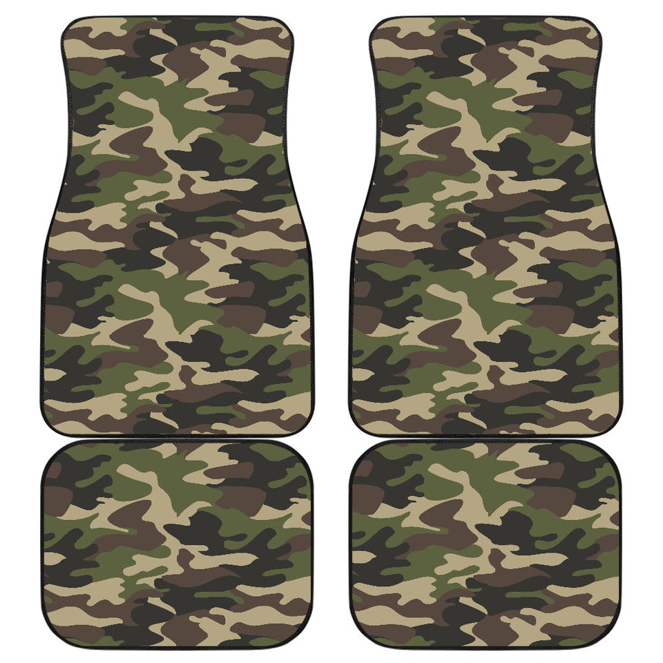 Dark Green Camo Camouflage Pattern Front And Back Car Mats