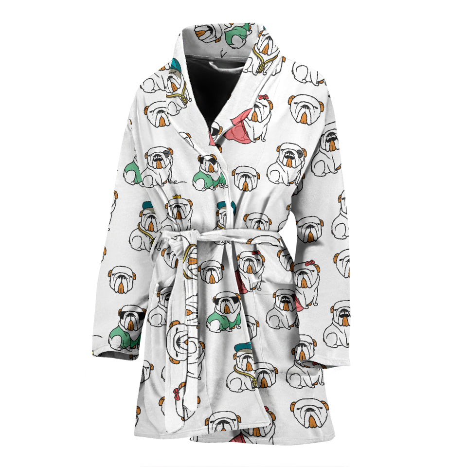 English Bulldog Pattern Print Design 03 Women's Bathrobe