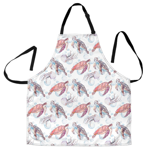Watercolor Sea Turtle Jellyfish Pattern Adjustable Apron