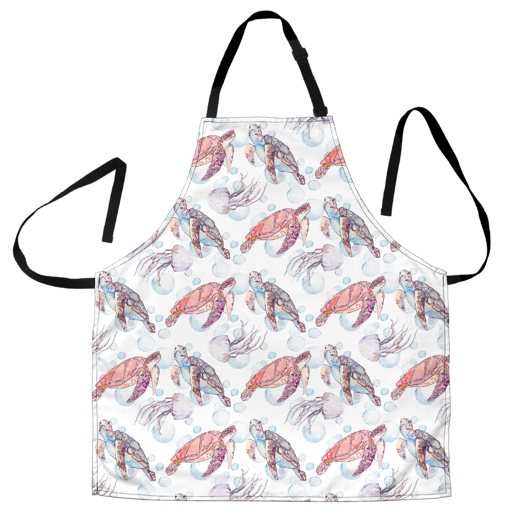 Watercolor Sea Turtle Jellyfish Pattern Adjustable Apron
