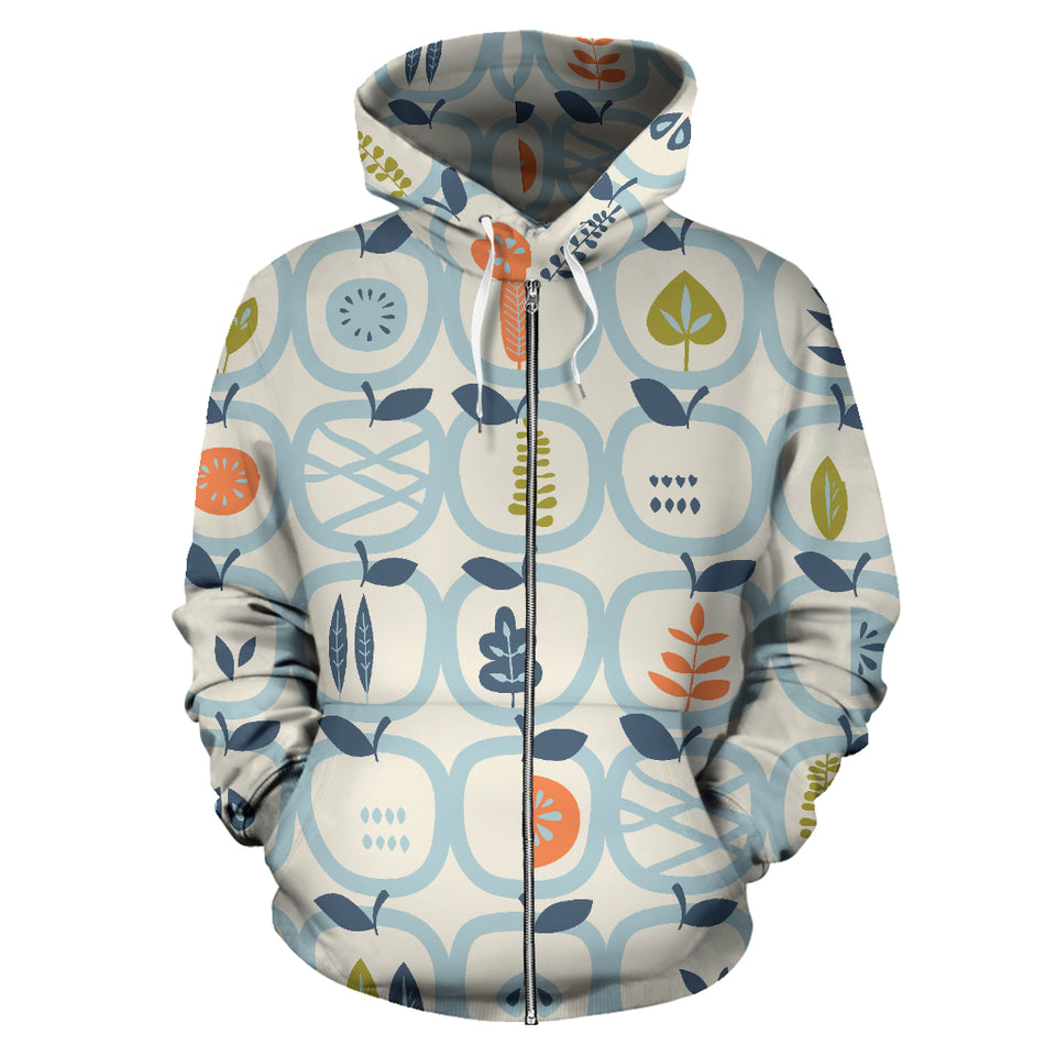 Apples Leaves Pattern Zip Up Hoodie