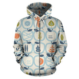Apples Leaves Pattern Zip Up Hoodie