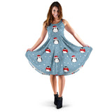 Cute Penguin Christmas Snow Pattern Sleeveless Midi Dress