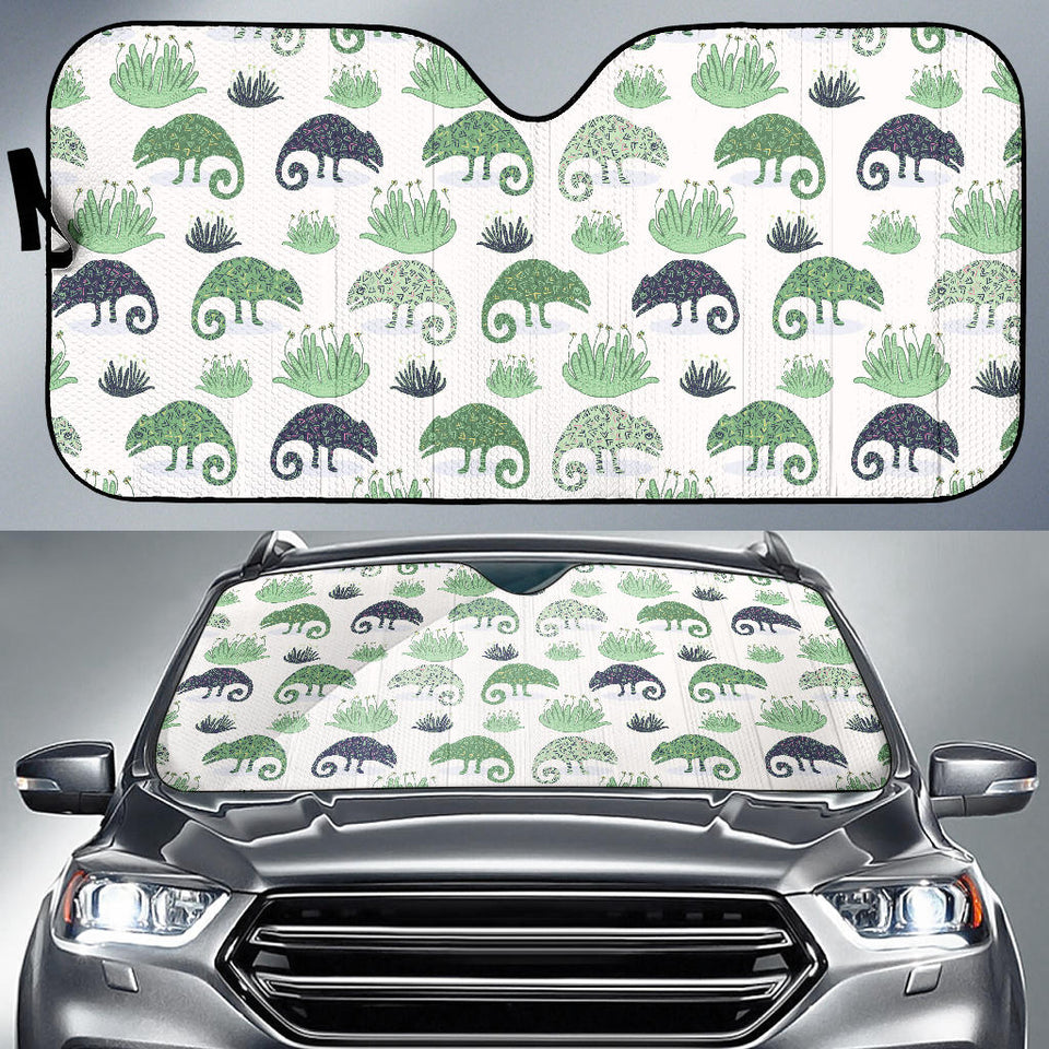 Chameleon Lizard Succulent Plant Pattern Car Sun Shade