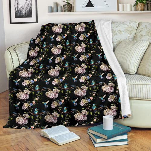 Hummingbird Pattern Print Design 03 Premium Blanket