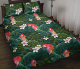 Parrot Palm tree leaves flower hibiscus pattern Quilt Bed Set