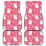 Maneki Neko Lucky Cat Sakura Pink Background Front And Back Car Mats