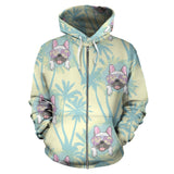 French Bulldog Hawaii Blackground Zip Up Hoodie