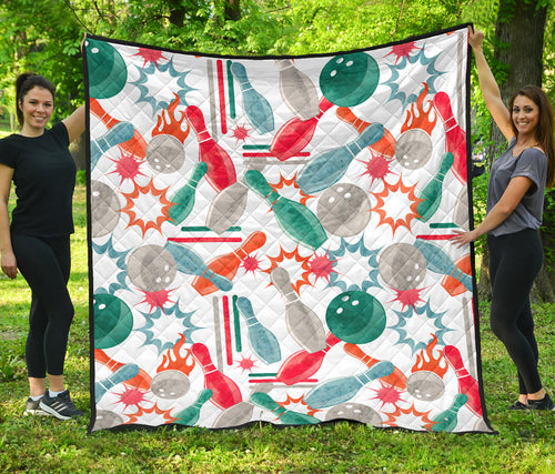 Watercolor Bowling Pattern Premium Quilt