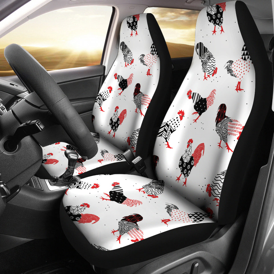 Cool Rooster Chicken Cock Floral Ornament Background  Universal Fit Car Seat Covers