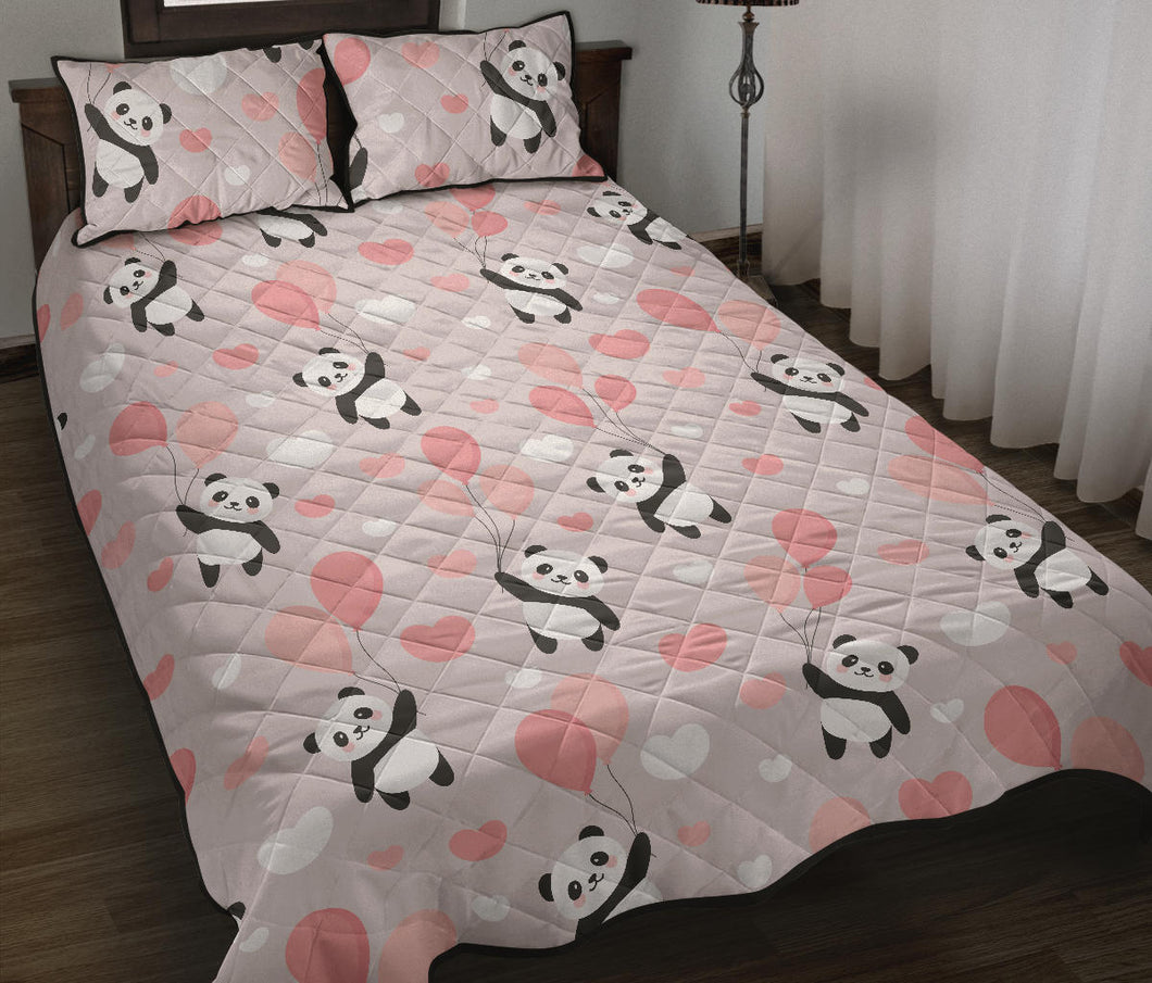 Cute panda ballon heart pattern Quilt Bed Set