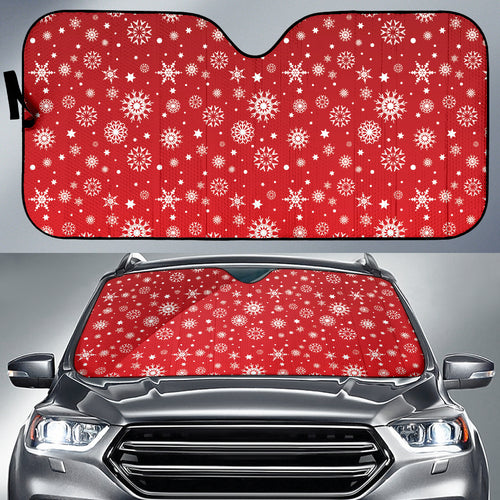 Snowflake Pattern Red Background Car Sun Shade