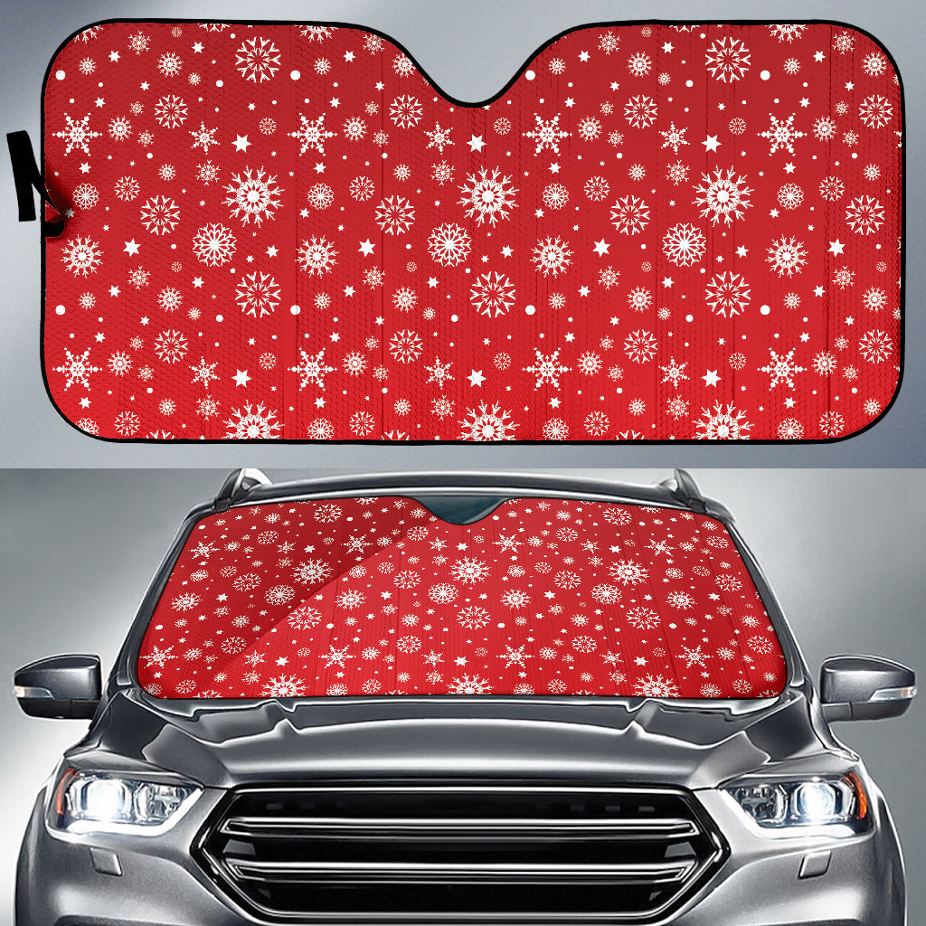 Snowflake Pattern Red Background Car Sun Shade