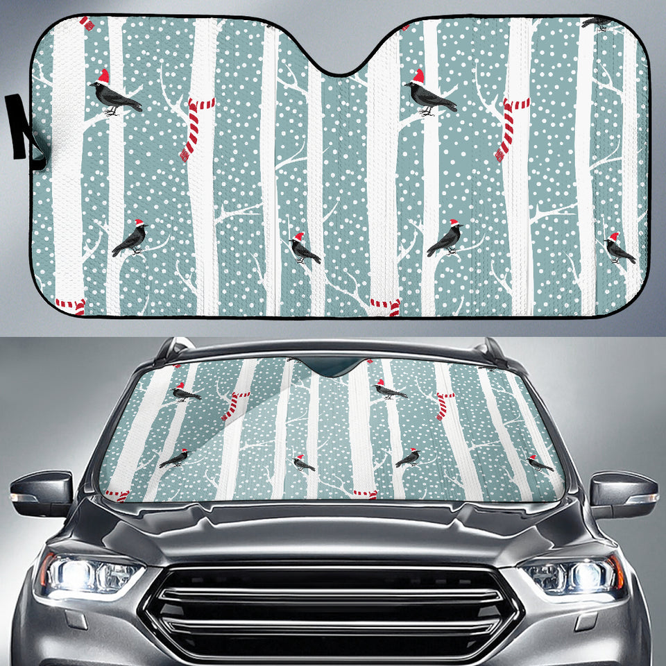 Crows Christmas Hat Scarf Car Sun Shade