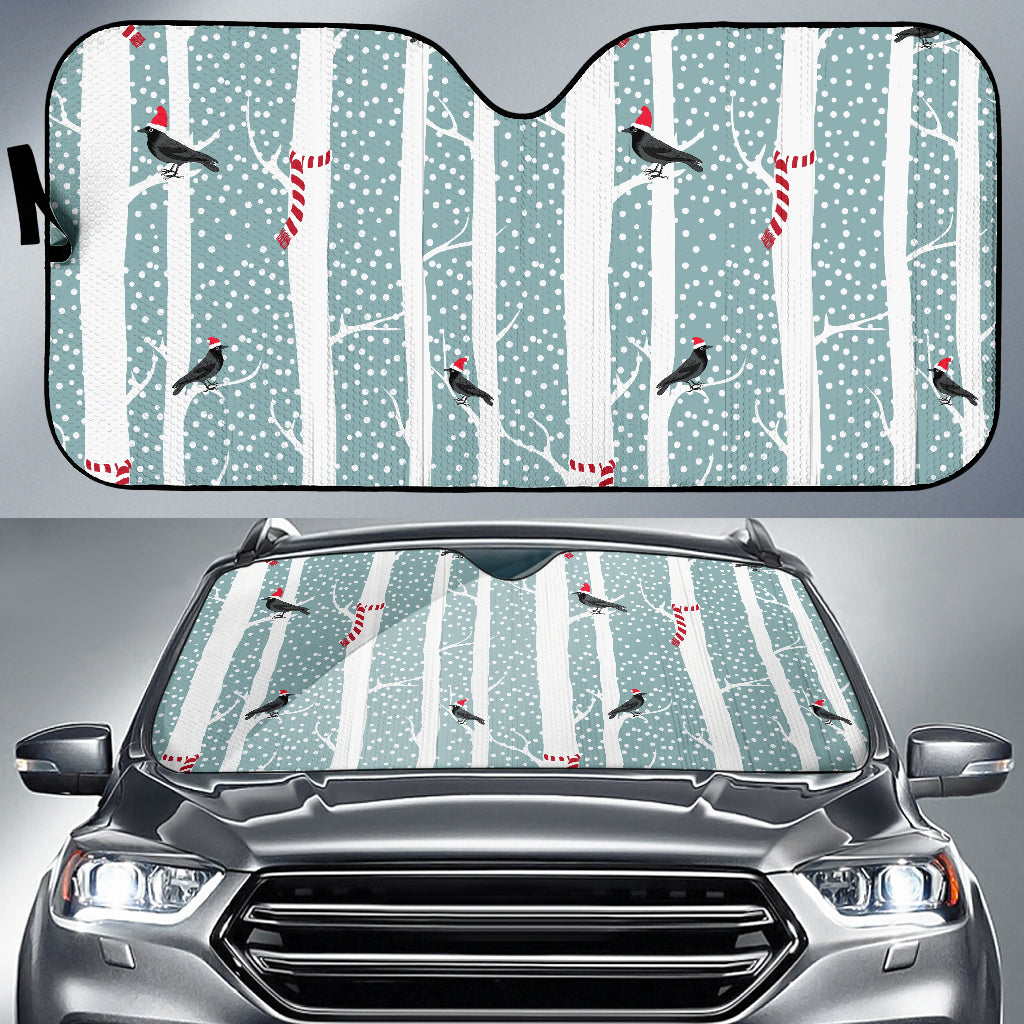 Crows Christmas Hat Scarf Car Sun Shade
