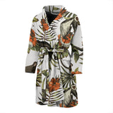 Monkey Red Hibiscus Flower Palm Leaves Floral Pattern Men'S Bathrobe