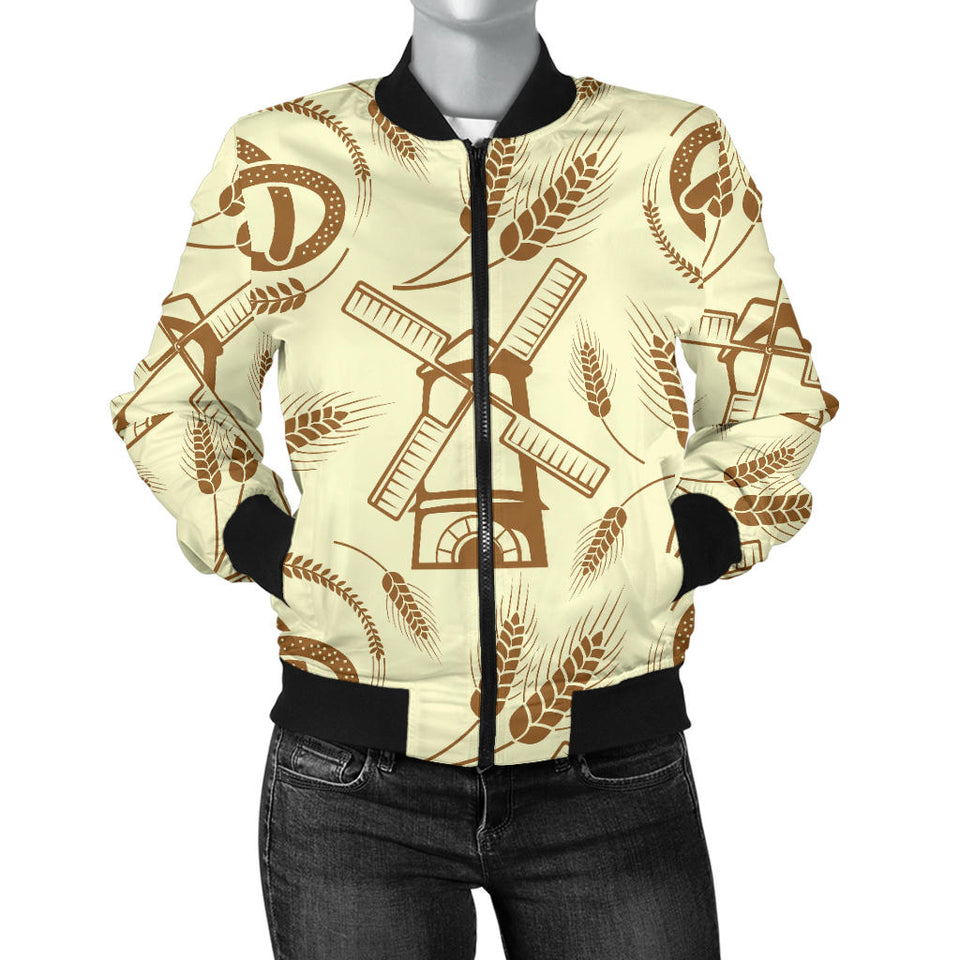 Windmill Wheat Pattern Women'S Bomber Jacket