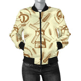Windmill Wheat Pattern Women'S Bomber Jacket