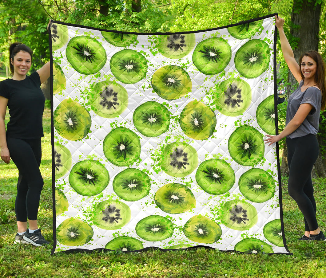 Watercolor Kiwi Pattern Premium Quilt