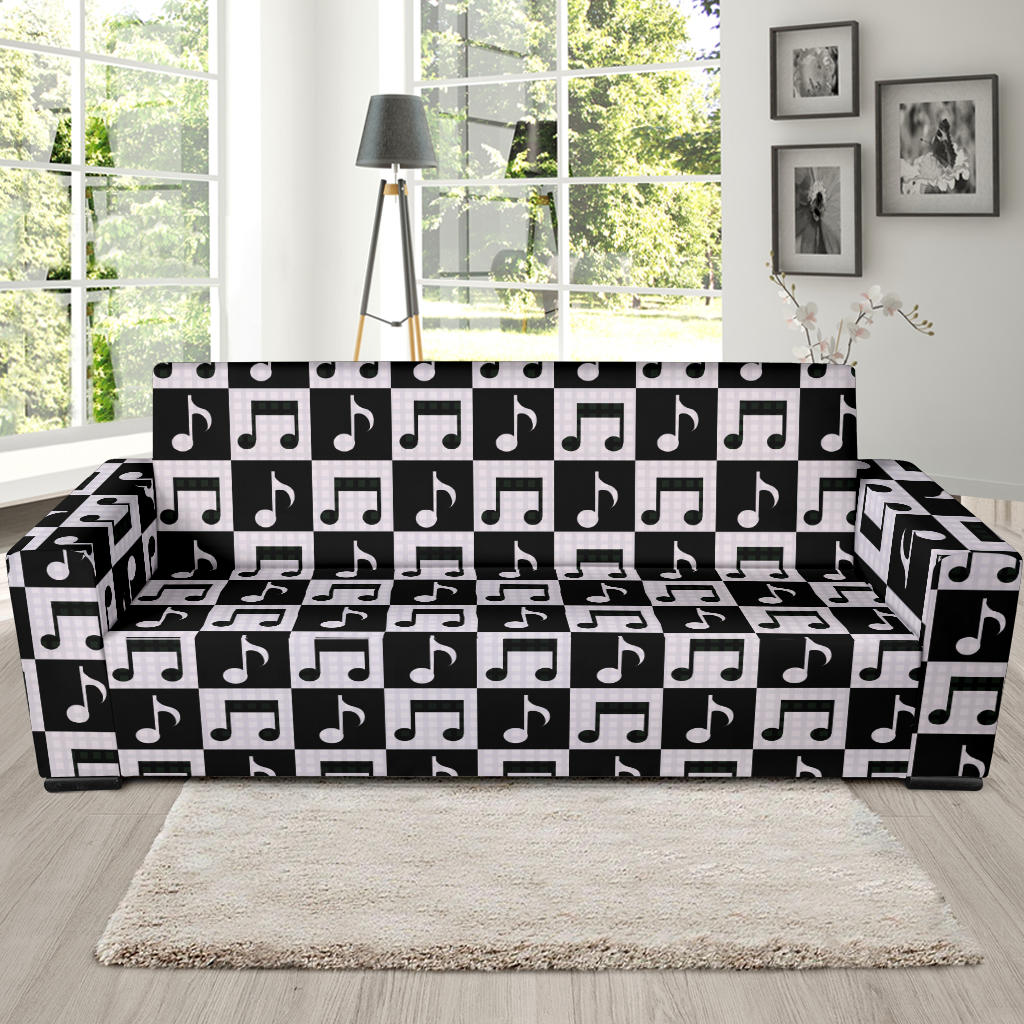 Music Notes Pattern Print Design 01 Sofa Slipcover
