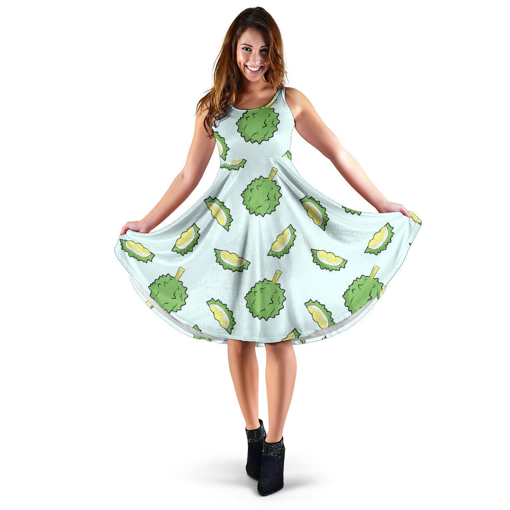 Durian Pattern Blue Background Sleeveless Midi Dress