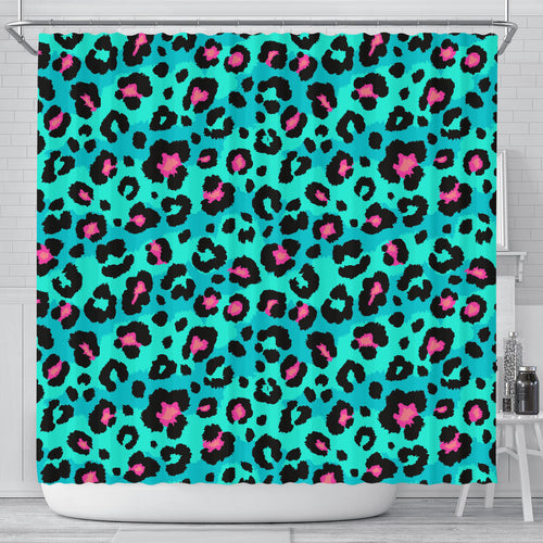 Green Leopard Skin Print Pattern Shower Curtain Fulfilled In US