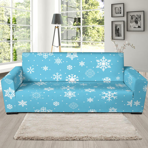 Snowflake Pattern Blue Background Sofa Slipcover