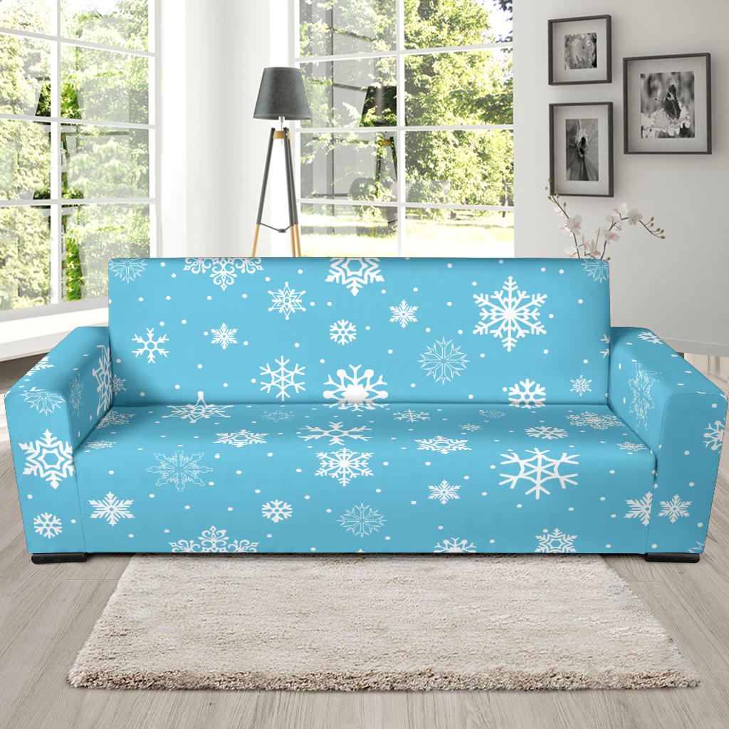Snowflake Pattern Blue Background Sofa Slipcover