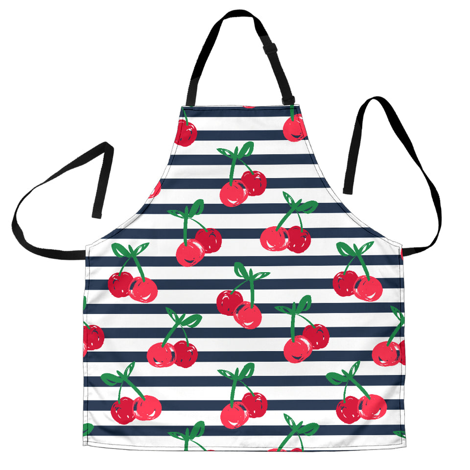 Hand Drawn Cherry Pattern Striped Background Adjustable Apron