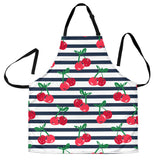 Hand Drawn Cherry Pattern Striped Background Adjustable Apron