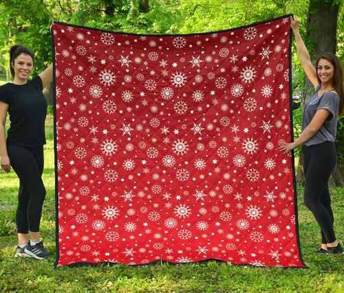 Snowflake Pattern Red Background Premium Quilt