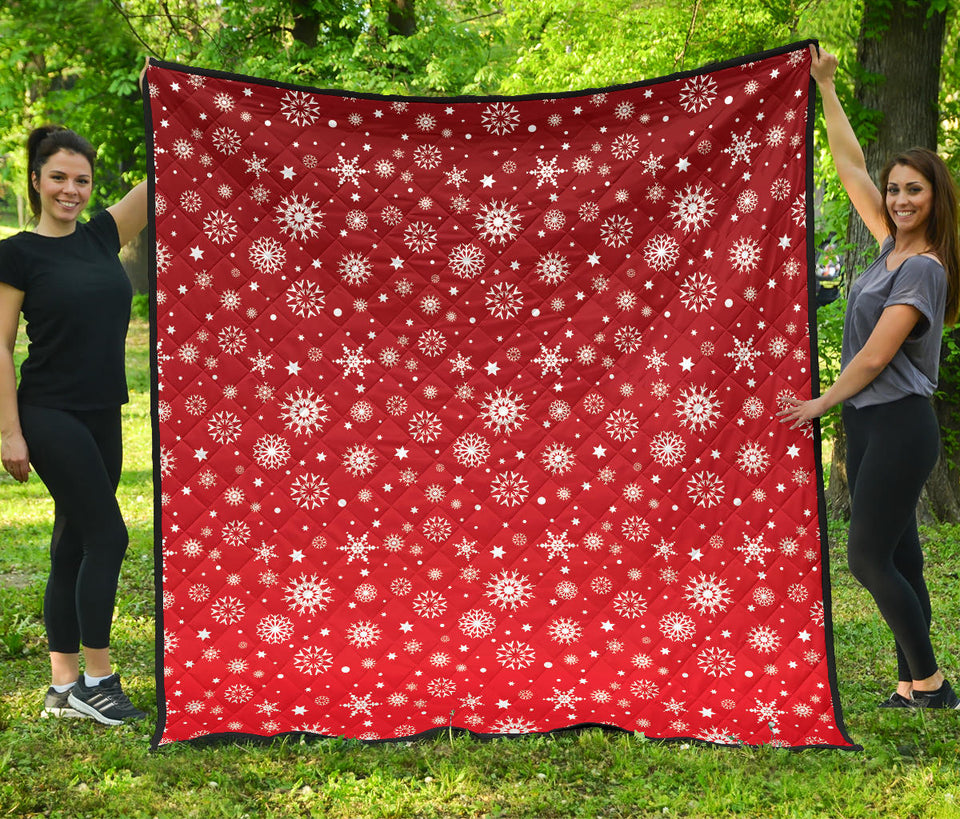 Snowflake Pattern Red Background Premium Quilt