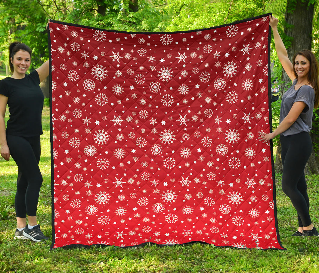 Snowflake Pattern Red Background Premium Quilt