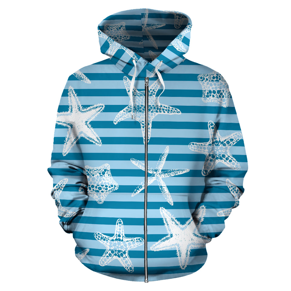 Starfish Blue Blackground Zip Up Hoodie
