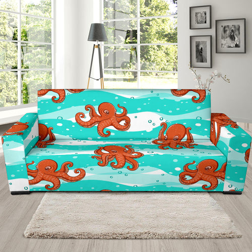 Octopuses Sea Wave Background Sofa Slipcover