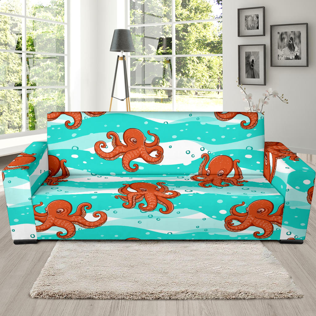 Octopuses Sea Wave Background Sofa Slipcover