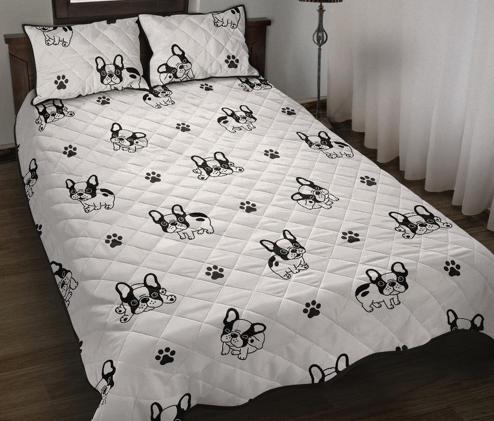 Cute french bulldog paw pattern Quilt Bed Set