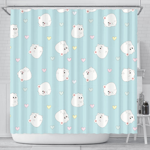 White Cute Hamsters Heart Pattern Shower Curtain Fulfilled In US