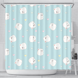 White Cute Hamsters Heart Pattern Shower Curtain Fulfilled In US