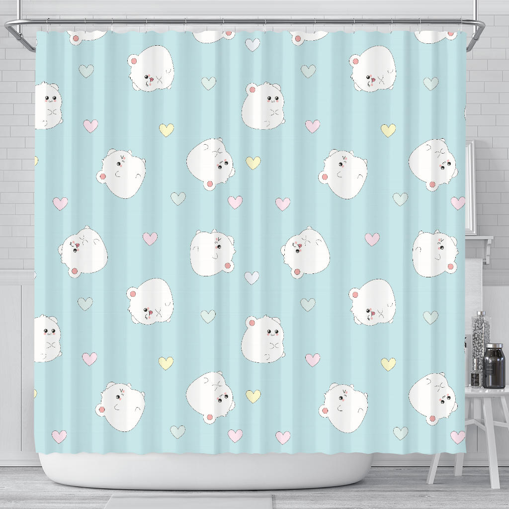 White Cute Hamsters Heart Pattern Shower Curtain Fulfilled In US