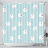 White Cute Hamsters Heart Pattern Shower Curtain Fulfilled In US
