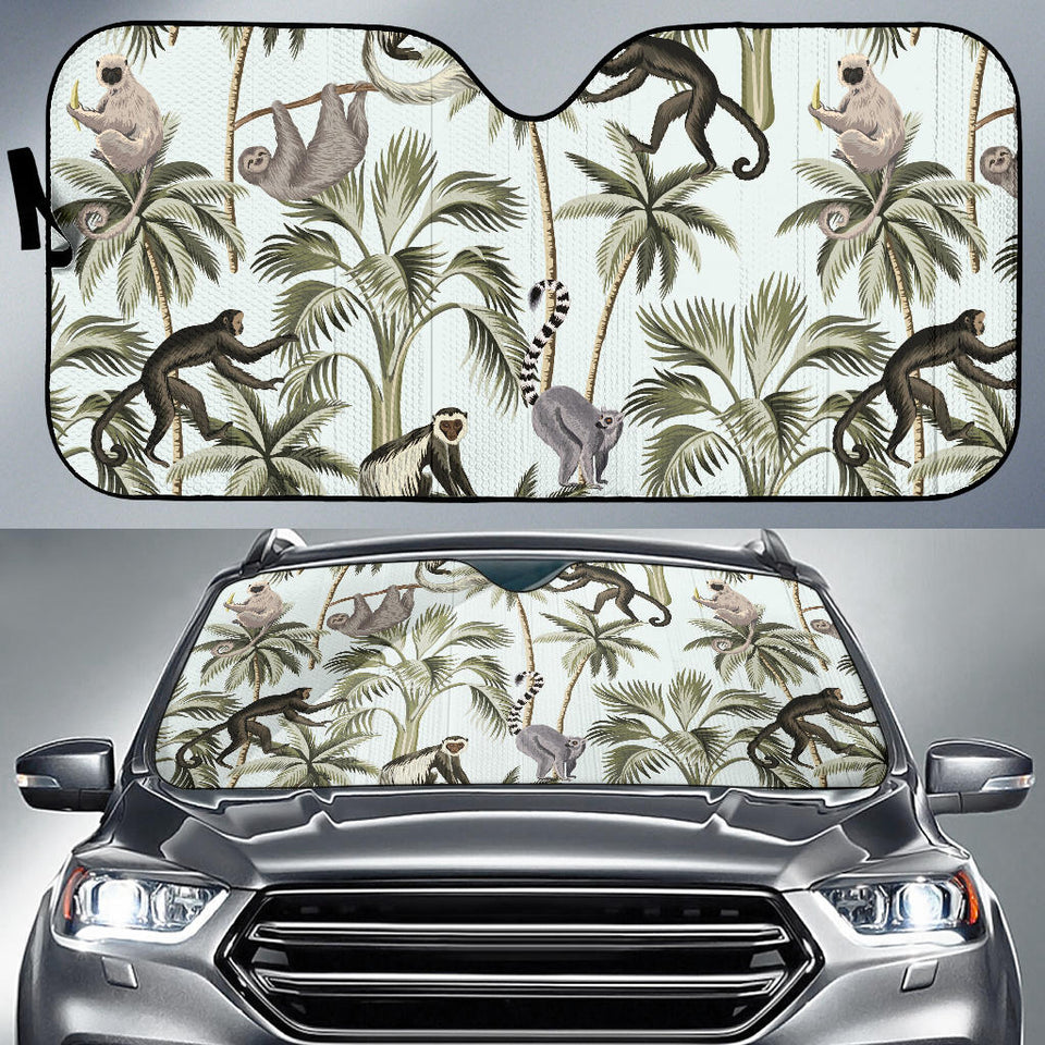Monkey Sloth Lemur Palm Trees Pattern Car Sun Shade