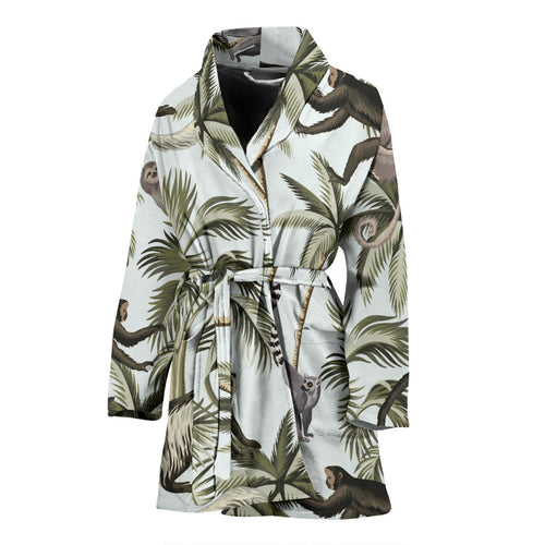 Monkey Sloth Lemur Palm Trees Pattern Women'S Bathrobe