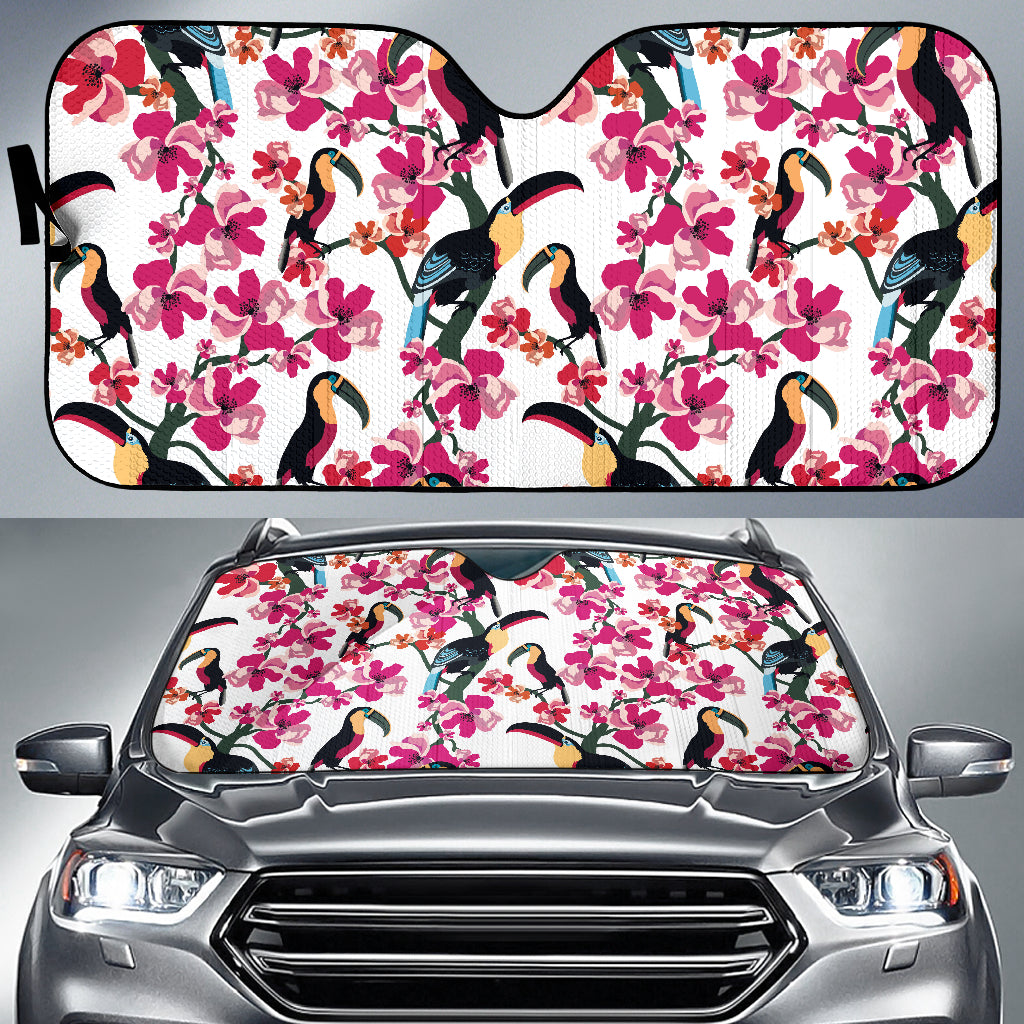 Toucan Flower Design Pattern Car Sun Shade