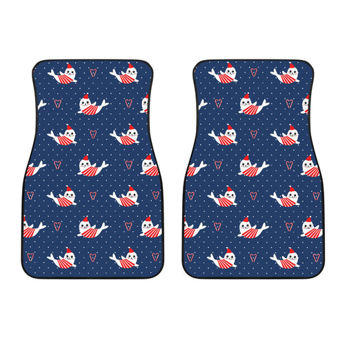 Cute Sea Lion Seal Christmas Hat Candy Cane Heart Pattern Front Car Mats