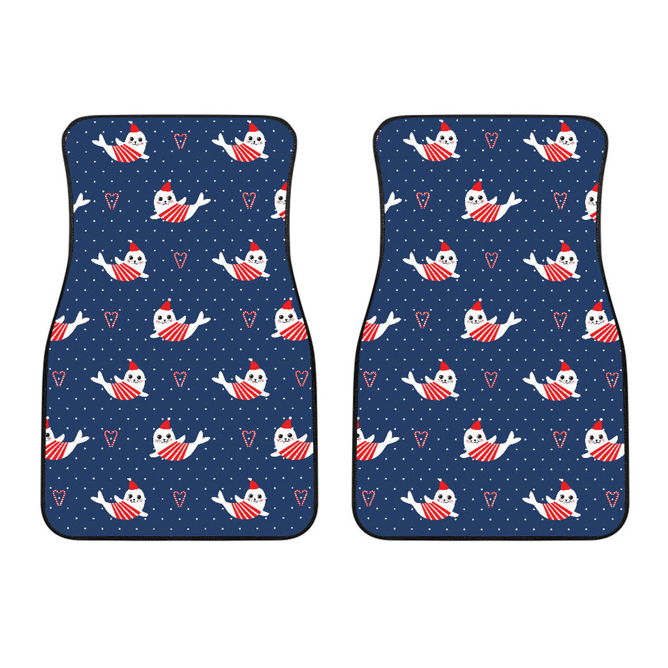 Cute Sea Lion Seal Christmas Hat Candy Cane Heart Pattern Front Car Mats